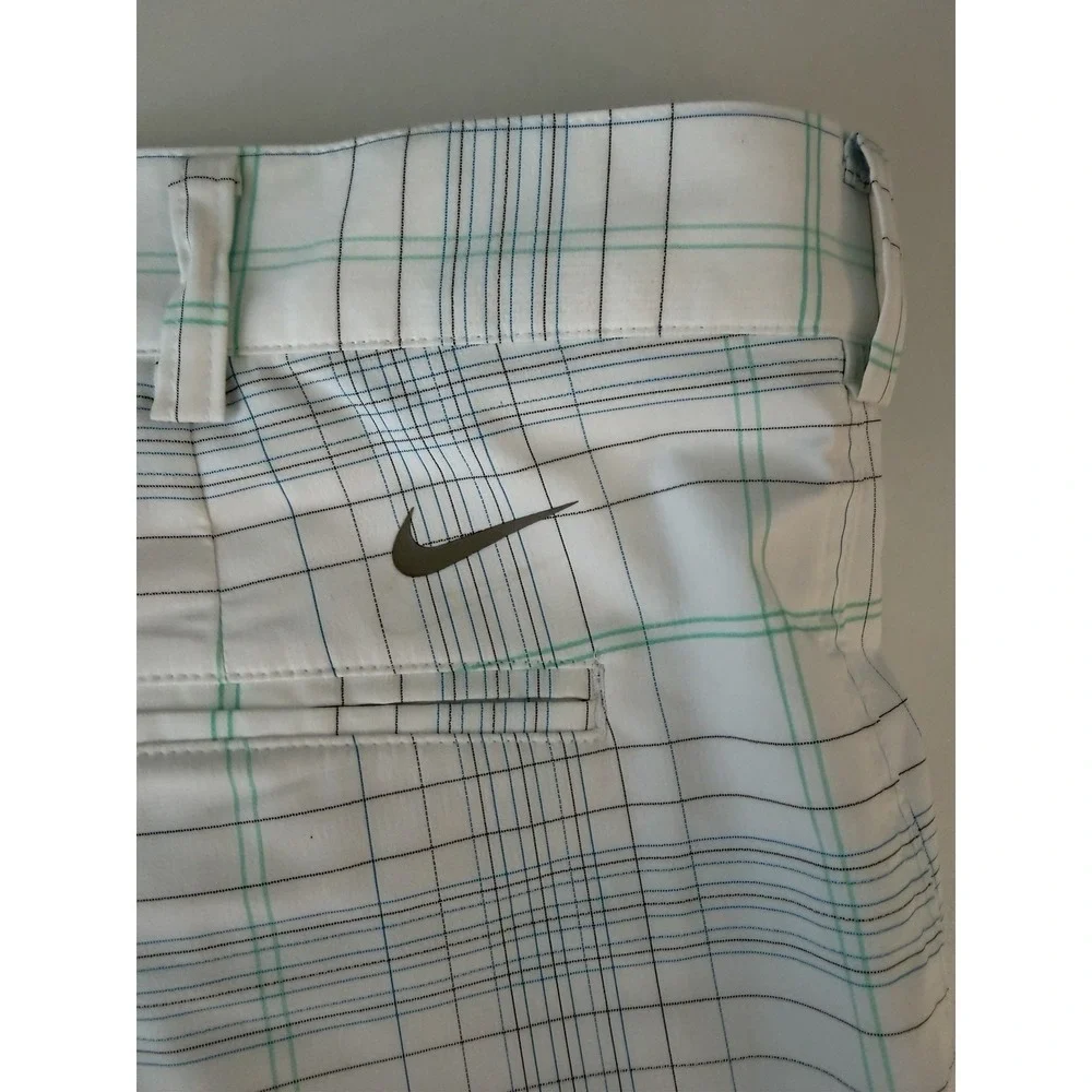 Nike Golf Shorts Mens 40 White Plaid Stretch Performance Bermuda Long 12